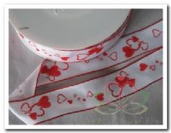 Lint wit /rood harten 25 mm dr / m Lint wit /rood