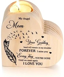 Houten hart voor waxine of kleine ledkaarsen My Angel Mom Gift, geschenk, cadeau, herinnering