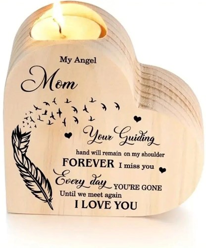 Houten hart voor waxine of kleine ledkaarsen My Angel Mom Gift, geschenk, cadeau, herinnering