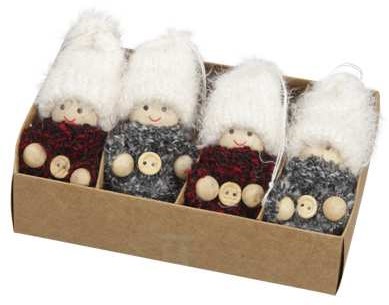 Meisjes kabouter hangers rood en grijs set van 4 kabouterpoppetjes 7cm