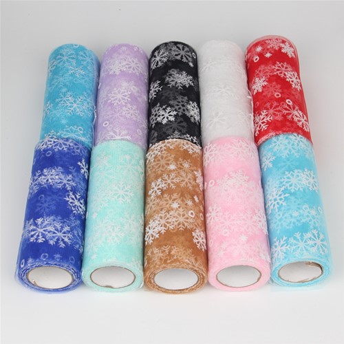 Lint Organza Tule met Sneeuwvlokken 15cm. br 10 yard Blue - blue kobalt Lint Organza Tule met Sne