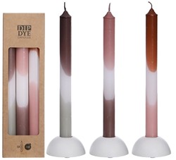 Kaarsen Pink- Olive Dip Dye taper candle h.24 set 3 25mm diameter