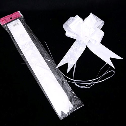 POLY RIBBON PULL BOWS WITH ROSE PATTERN 50mm X 10pcs WHITE Strik verpakken versieren