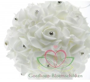 Pomander foamRoseBal Wit met diamantjes 14 cm. Pomander foamrosebal
