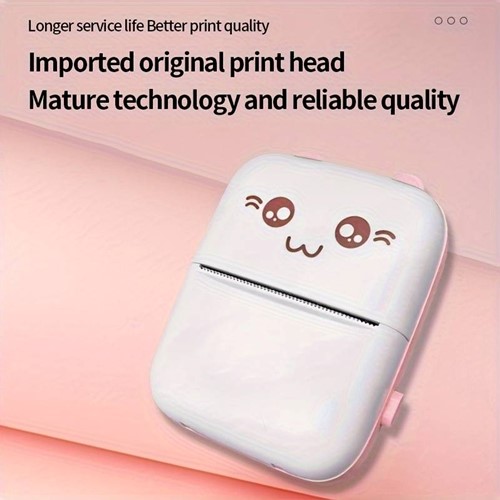 Mini Fotoprinter zwartwit Labelprinter Labelmaker ROZE met de oortjes incl software / st Print labels vanaf je tablet of telefoon EN zonder inkt 