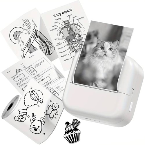 Mini Fotoprinter zwartwit Labelprinter Labelmaker Wit Zwart Phomemo M02X incl software / st Print labels vanaf je tablet of telefoon EN zonder inkt 