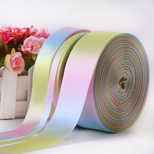 Dubbelsatijn 38 mm dubbelzijdig Pastel Regenboog lint +/- 3 meter Regenbooglint 