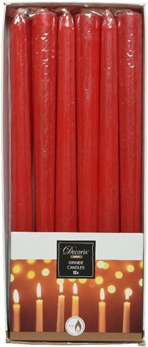 Kaarsen  wax dinner KerstRood dia2.15cm x H.25cm / doos 12st ook leuk in fles