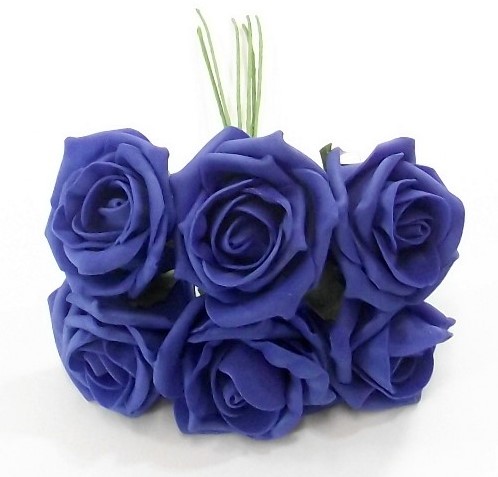 foam roos Princess Kleurvast Royal Blue 6 cm. BUNDEL 6 Koningsblauw