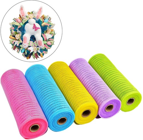 Decomesh Deco mesh Metalic voor kransen en inpakken SET van 5 roze, blauw, geel, paars, groen Decomesh