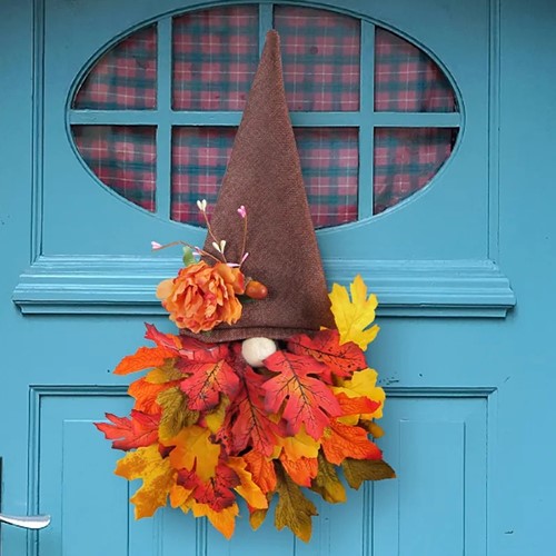 Herfstkabouter Gnoom Esdoornblad Hoed 40 cm hoogte / stuk herfstdecoratie kant en klaar