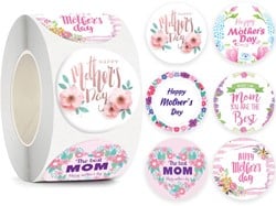  500 Stickers Labels Rol Thema Moederdag  rol met 6 verschillende ronde etiketten  