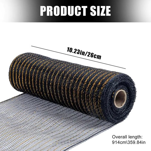 Decomesh Deco mesh Metalic voor kransen en inpakken Zwart Gouddraad Decomesh
