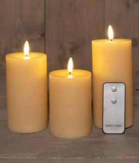 LEDkaarsen Rustiek VANILLE Anna's Collection LED kaars 3D Flame Wax Candle met afstandsbediening 7,5x10/12,5/15 cm  / 3 stuks Ledcandle voor bloemschikken en decoratie