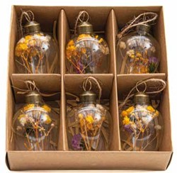 Actie Hangers Glazen eieren gevuld met droogbloemen. YELLOW- WHITE_PURPLE Medium 6.5 cm* 4cm SET van 6 mooie hangers