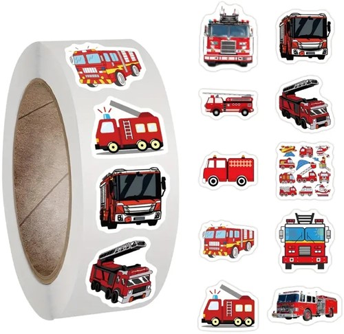 500 Stickers Labels Brandweerauto Brandweerwagen beloning 2,5 cm rond   Sluitsticker