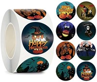 500 Stickers Labels Rol Happy Halloween pompoen  8 verschillende soorten rol etiketten