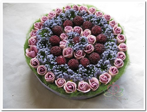 Actie Taart foambloemen- Rose Cake 15 cm. LILAPAARS Taart foambloemen