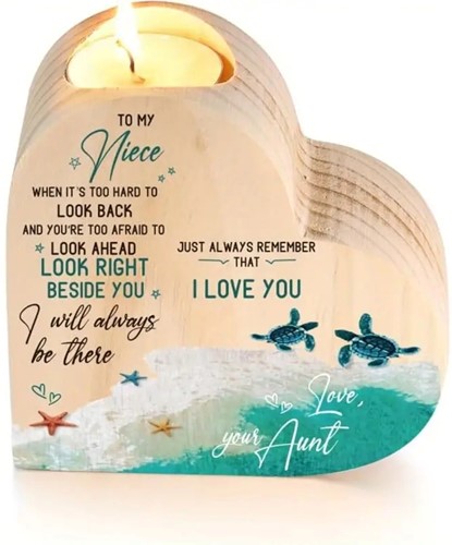 Houten hart voor waxine of kleine ledkaarsen Memoriam Nicht Gift, geschenk, cadeau, herinnering