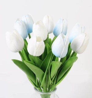 Actie Tulp Tulpen 33cm bundel Lichtblauw en Wit / Bundel +/-10st Tulpen Real Touch Foam