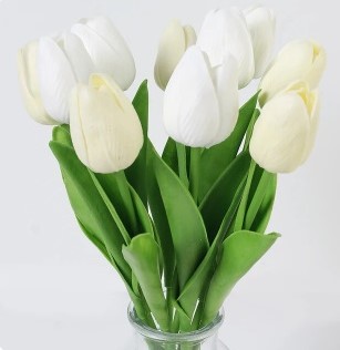 Actie Tulp Tulpen 33cm bundel Creme en Wit / Bundel +/-10st Tulpen Real Touch Foam
