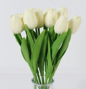 Actie Tulp Tulpen 33cm bundel Creme / Bundel +/-10st Tulpen Real Touch Foam