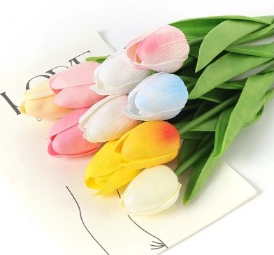 Actie Tulp Tulpen 33cm bundel Multicolor / Bundel +/-10st Tulpen Real Touch Foam
