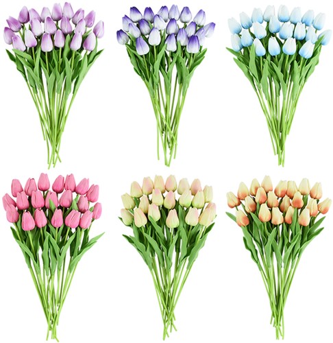 Actie Tulp Tulpen 33cm bundel Lila/wit F13 / Bundel +/-10st Tulpen Real Touch Foam-2