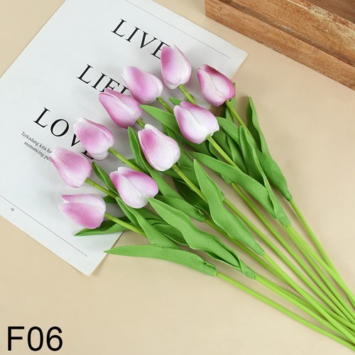 Actie Tulp Tulpen 33cm bundel Fuchsia/wit/purple F06 / Bundel +/-10st Tulpen Real Touch Foam