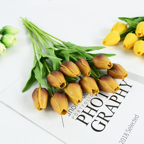 Actie Tulp Tulpen 33cm bundel Geel/bruin / Bundel +/-10st Tulpen Real Touch Foam