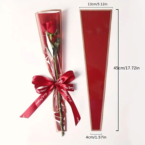 Hoes voor enkele bloem(en) Rood met gouden streepje +/- 20 st Valentijngift, excl decoraties  