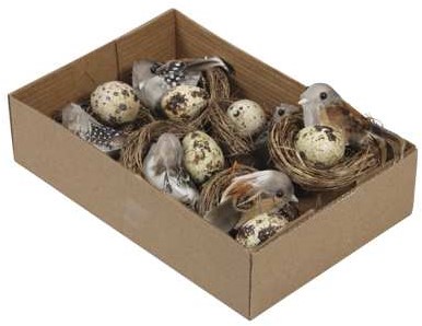 Nestje 7 cm met 1 vogel en 3 eitjes Doos met 6 nestjes OP=OP Nestje 7 cm.  