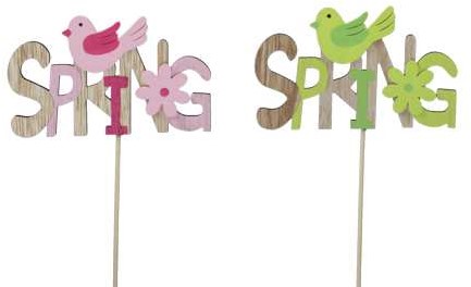 Bijsteker Spring met vogeltjes 2 kleuren Groen en Roze  +/- 6*10 cm pak 8st bijstekers