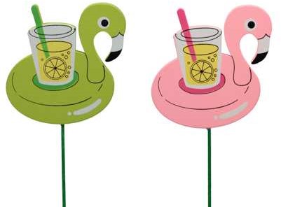 Bijsteker Flamingo 2 kleuren Groen en Roze  +/- 7.5*7cm pak 12st bijstekers