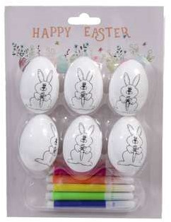 Knutselset Hobbypakket eieren versieren met markers, 6 cm Bunny 6 st Eieren kleuren