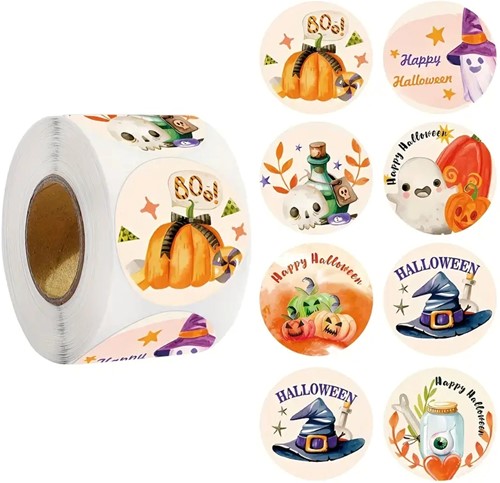 500 Stickers Labels Rol Vrolijke Halloween labels 8 verschillende soorten rol etiketten