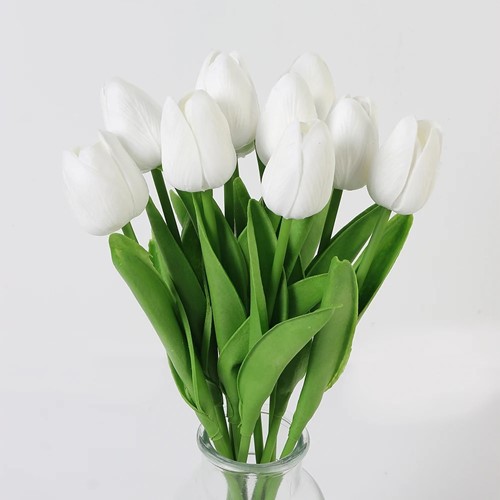 Actie Tulp Tulpen 33cm bundel WIT  / Bundel +/-10st Tulpen Real Touch Foam
