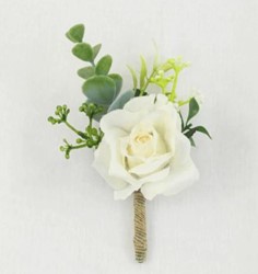 Luxe Corsage, corsage van zijdebloemen Wit/groen Boutonnière op pinclip met speld