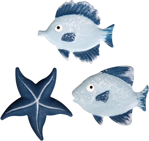Maritiem metalen sealife vissen + zeester, 2,7cm, 3 soorten, Maritiem metalen sealife,