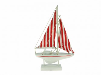 Maritiem Zeilboot rood/wit 23x14cm. Maritiem Zeilboot 23*14c